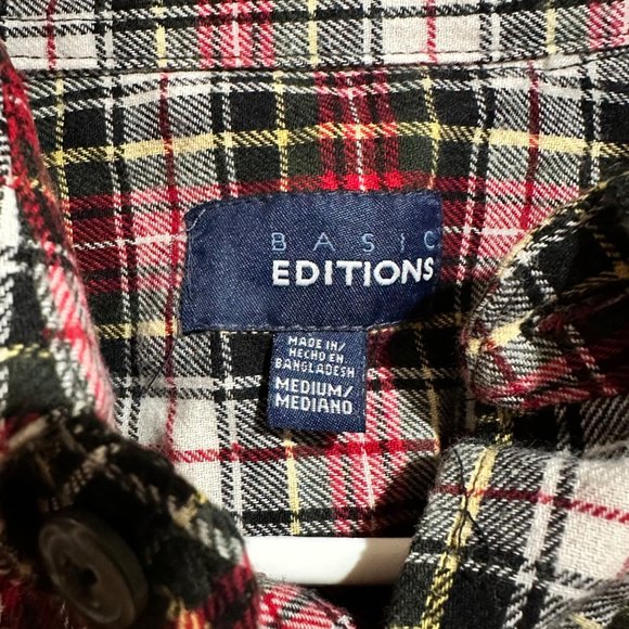 Basic Editions Red Plaid Flannel Button up Mens Medium Christmas Holiday Cotton - Picture 2 of 4